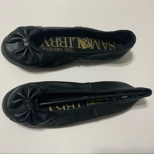 Sam & Libby Bow Ballet Leather Black Flats 6-1/2